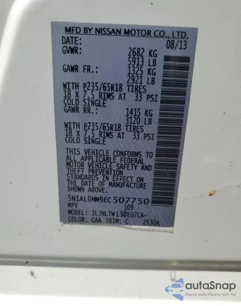 2014 Infiniti Qx60 from USA, damaged, VIN 5N1AL0MM9EC507750